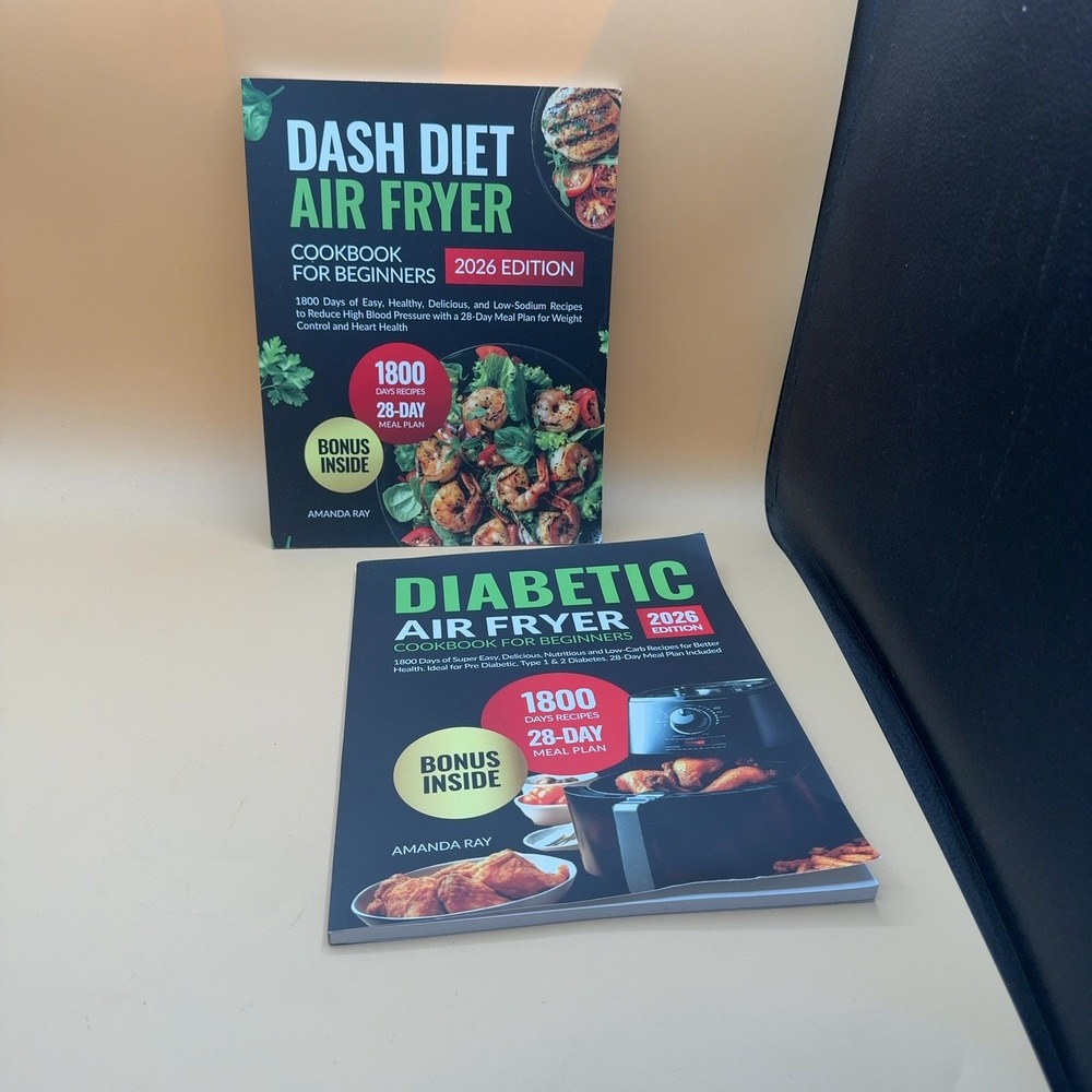 (2) Amanda Ray Air Fryer Cookbook Beginners Dash Diet Diabetic Size One 2-Pack